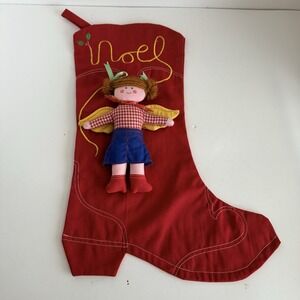 Vintage House Of Hatten 15" Christmas Stocking With Angel Doll Noel Red